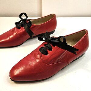 Vintage Jazz Red Leather Lace-Up Oxfords Flats Size 6 Made in Spain